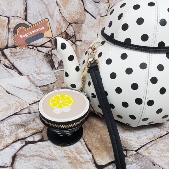 Teapot Polka Dot White Crossbody & Key Fob Key Chain Coin Purse Set Kate Spade - Picture 11 of 15